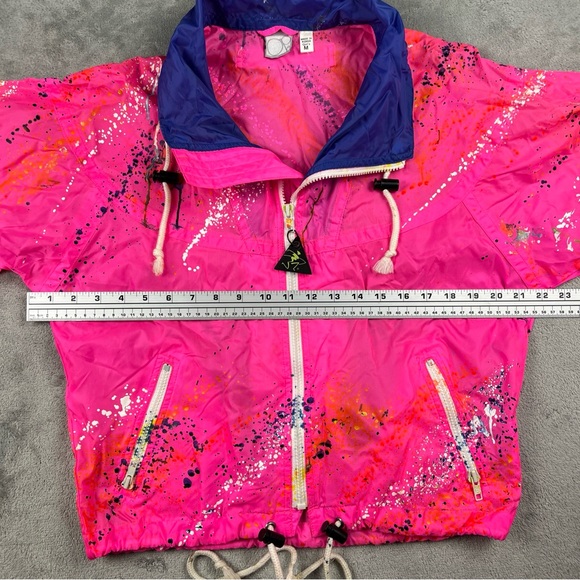 OP Ocean Pacific Hot Pink Splatter Snowboard Team Windbreaker Jacket Girl’s Med - Picture 5 of 12